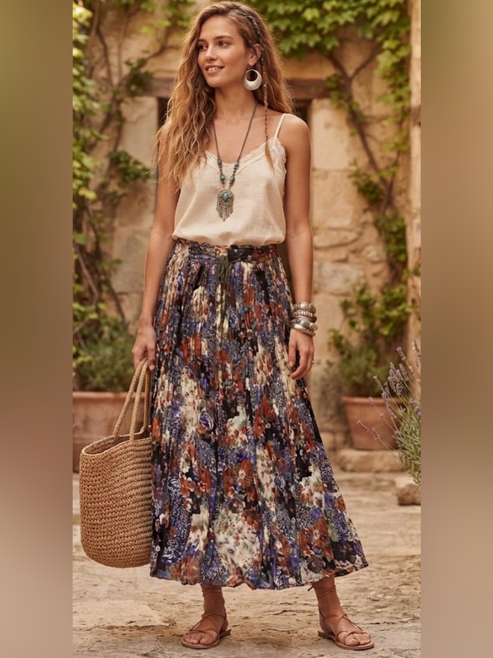 Vintage Short Circuit Made in India Cotton Maxi
Skirt Floral Boho Hippie L/XL